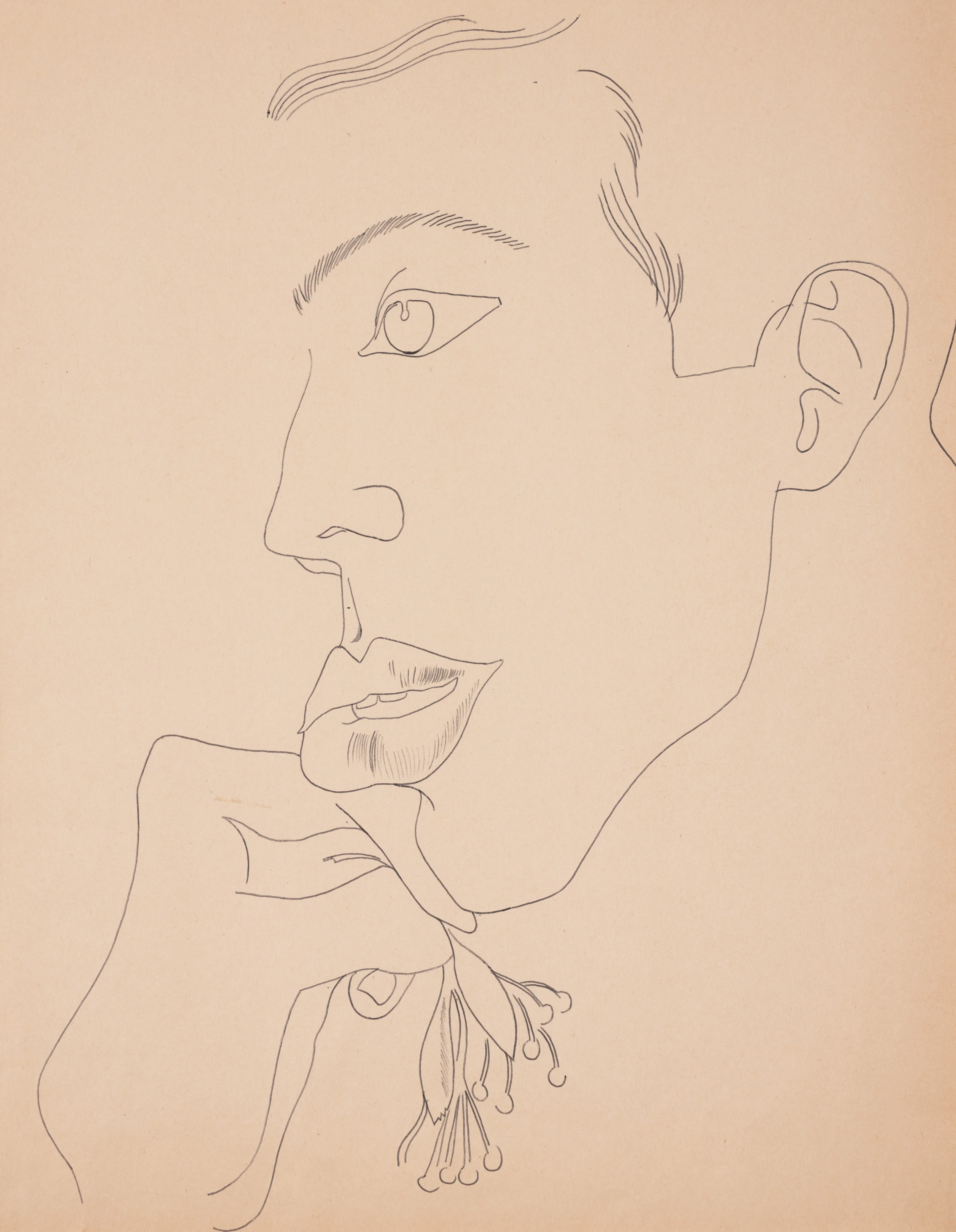 ANDY WARHOL "YOUNG MAN WITH SMALL FLOWER" DRAWING, c. 1955 - Image 12