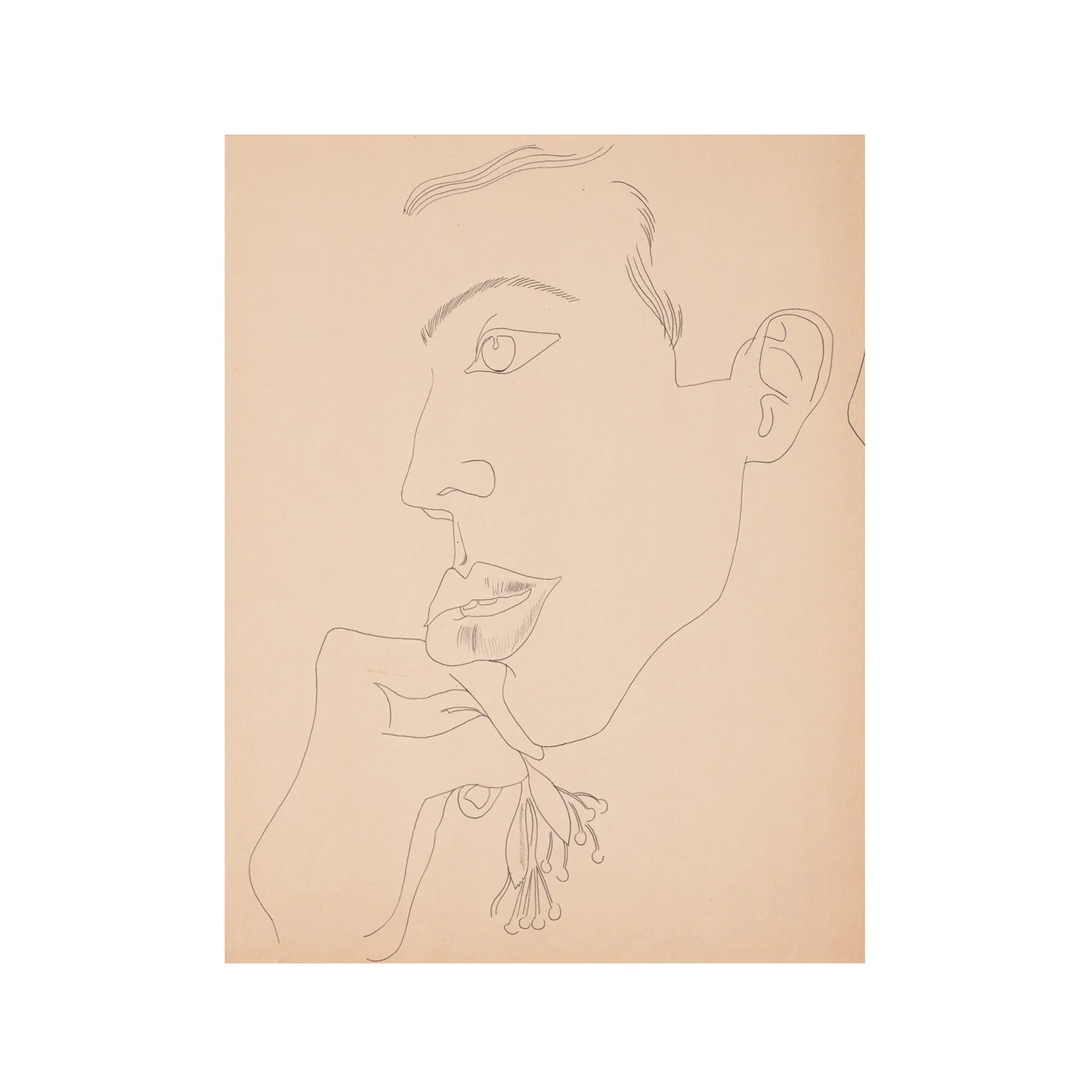 ANDY WARHOL "YOUNG MAN WITH SMALL FLOWER" DRAWING, c. 1955 - Image 3