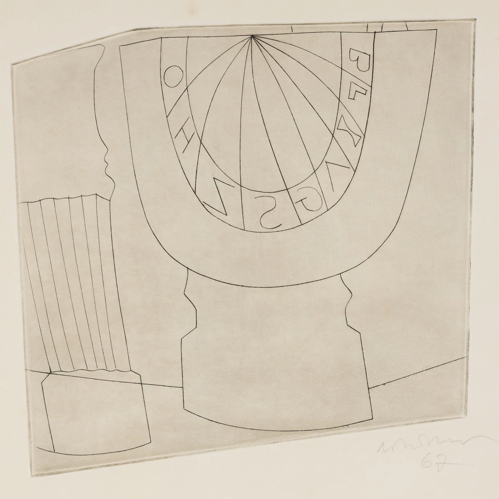 BEN NICHOLSON "TURKISH SUNDIAL AND COLUMN" ETCHING, 1967 - Image 5