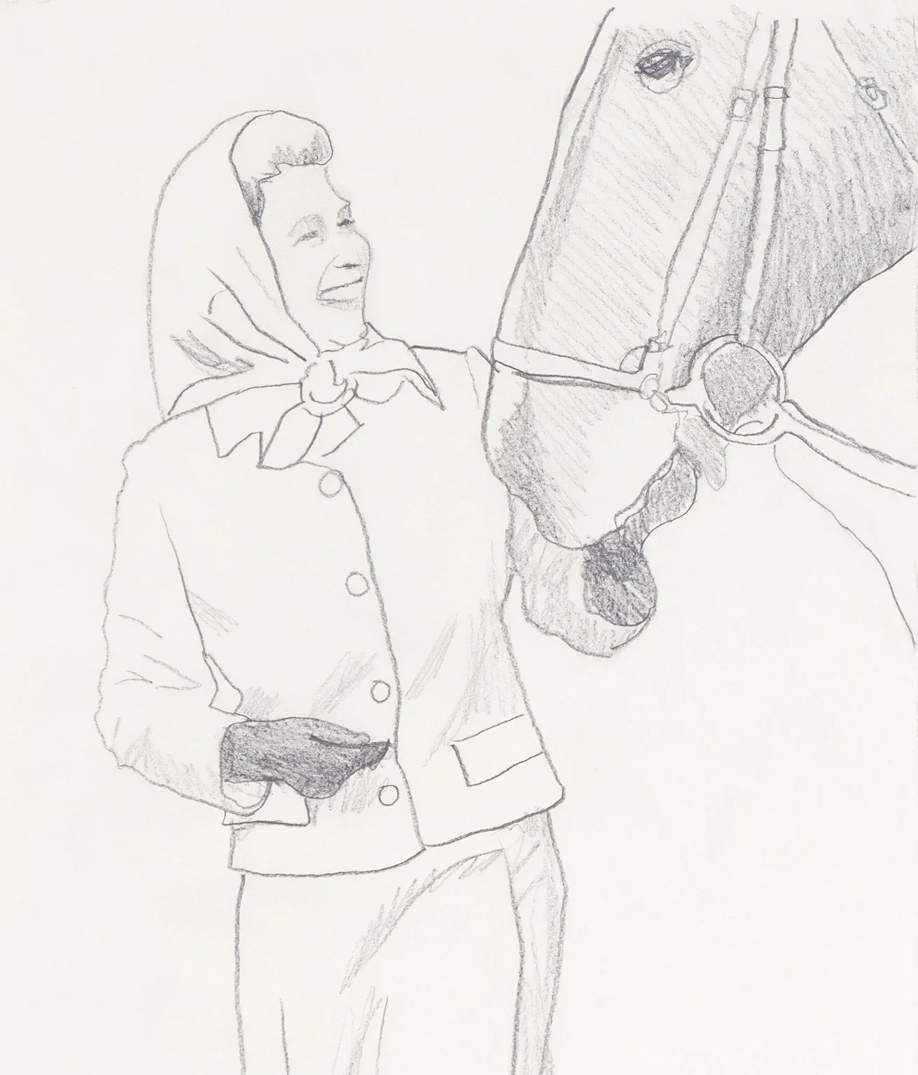 CHARLES PACHTER "QUEEN WITH HORSE" DRAWING, 1976