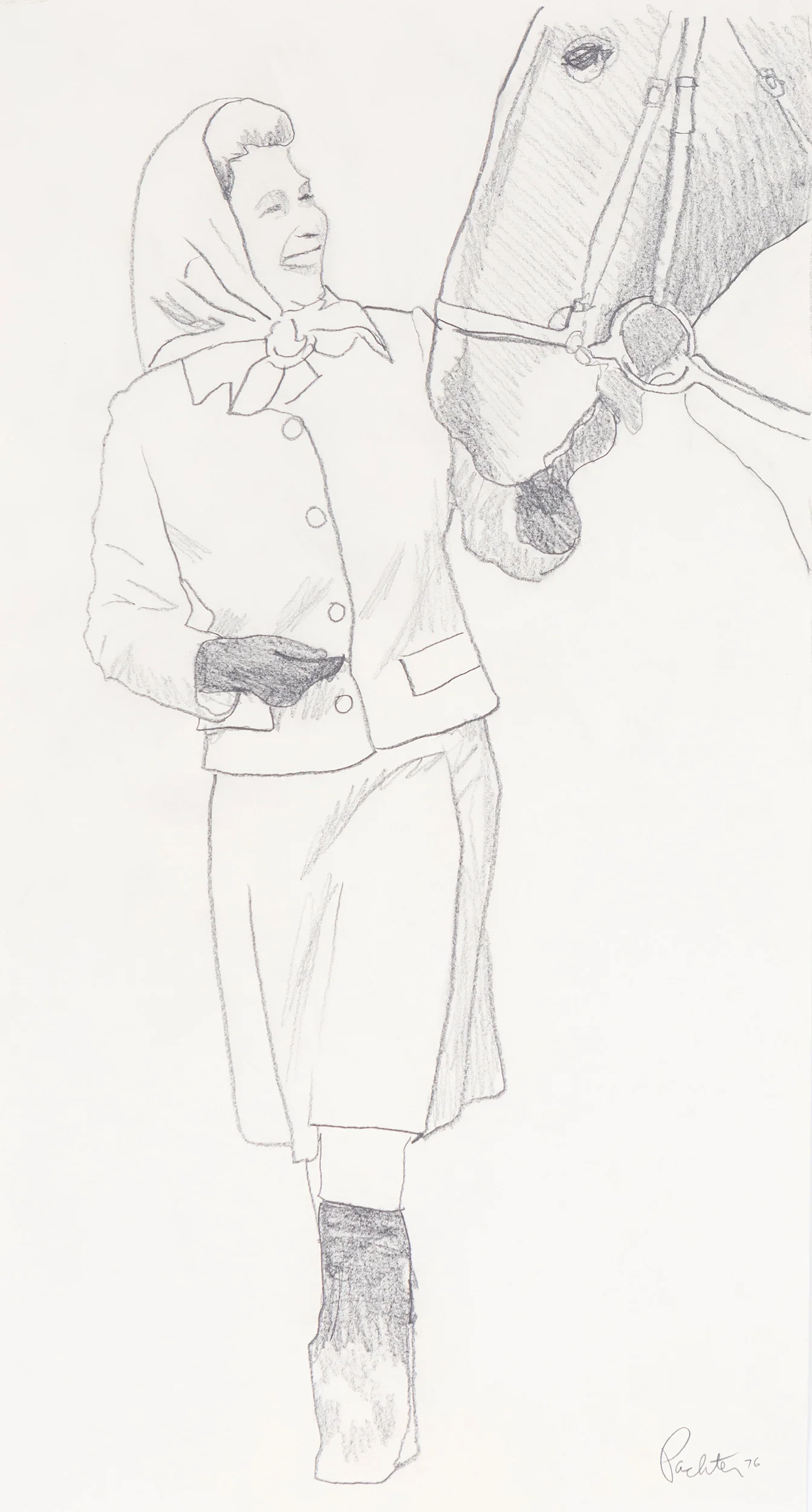 CHARLES PACHTER "QUEEN WITH HORSE" DRAWING, 1976 - Image 8