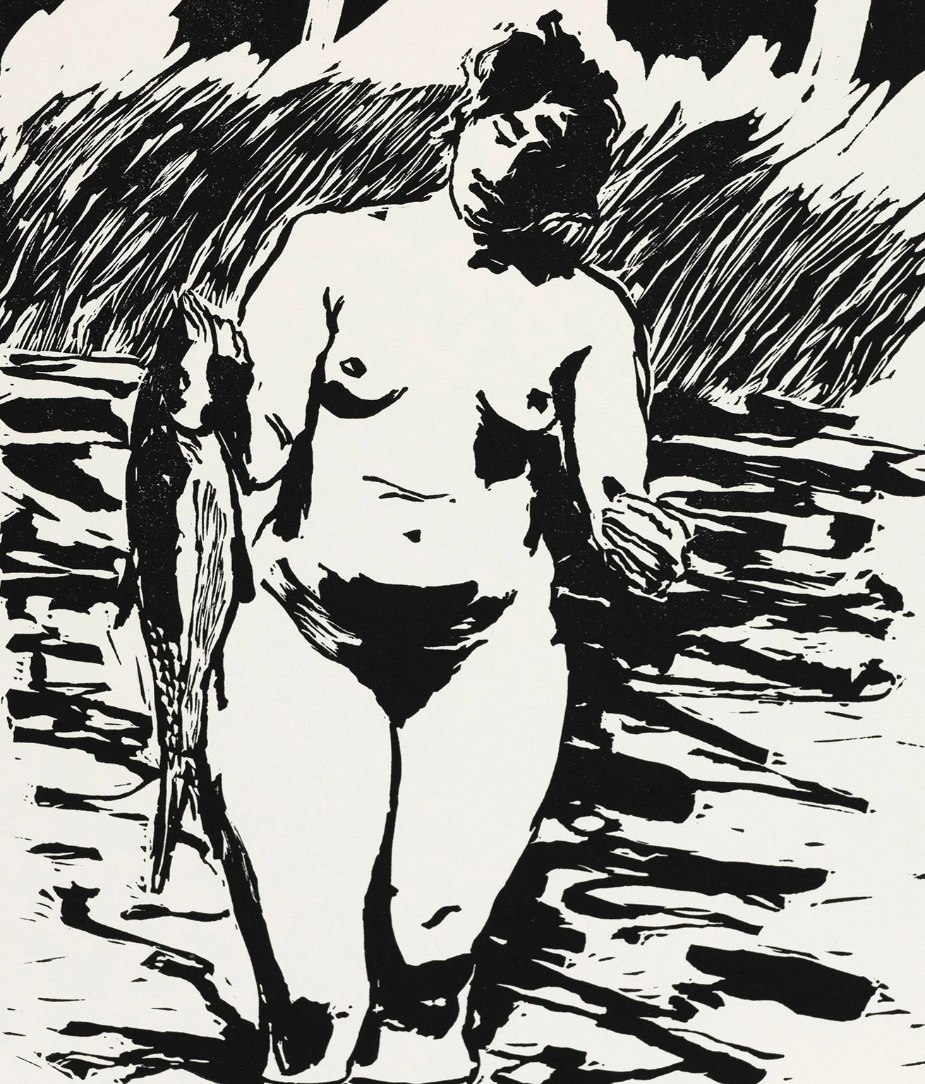 ERIC FISCHL "TROUT" LINOCUT, 1990