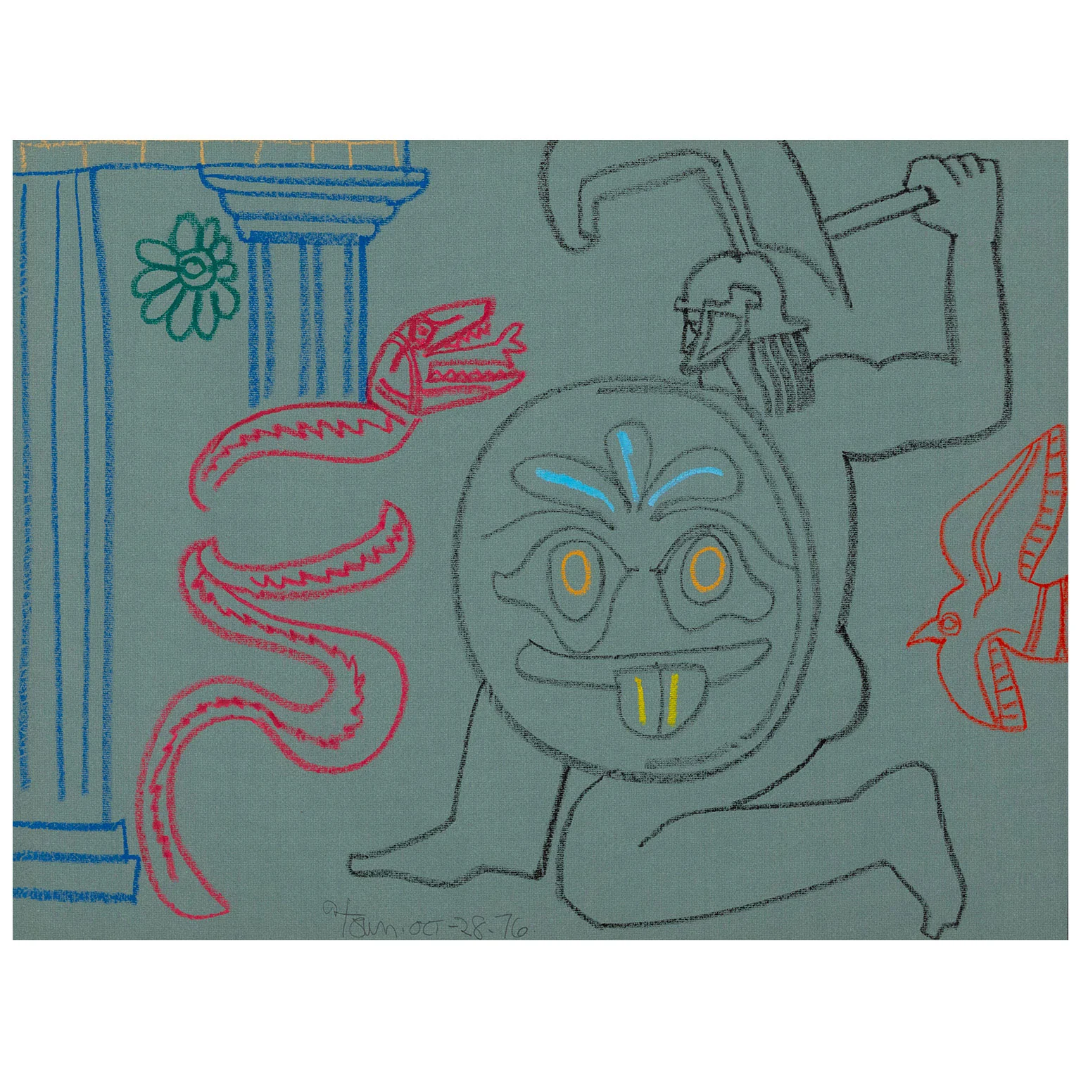 HAROLD TOWN "CADMUS SLAYING A DRAGON" MIXED MEDIA DRAWING, 1976 - Image 3