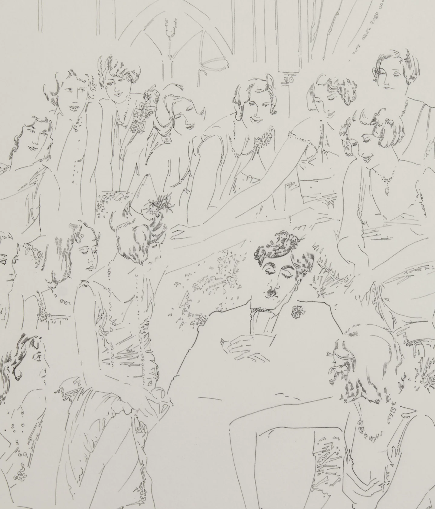 HAROLD TOWN "CHARLIE CHAPLIN WITH DANCERS" DRAWING, 1984