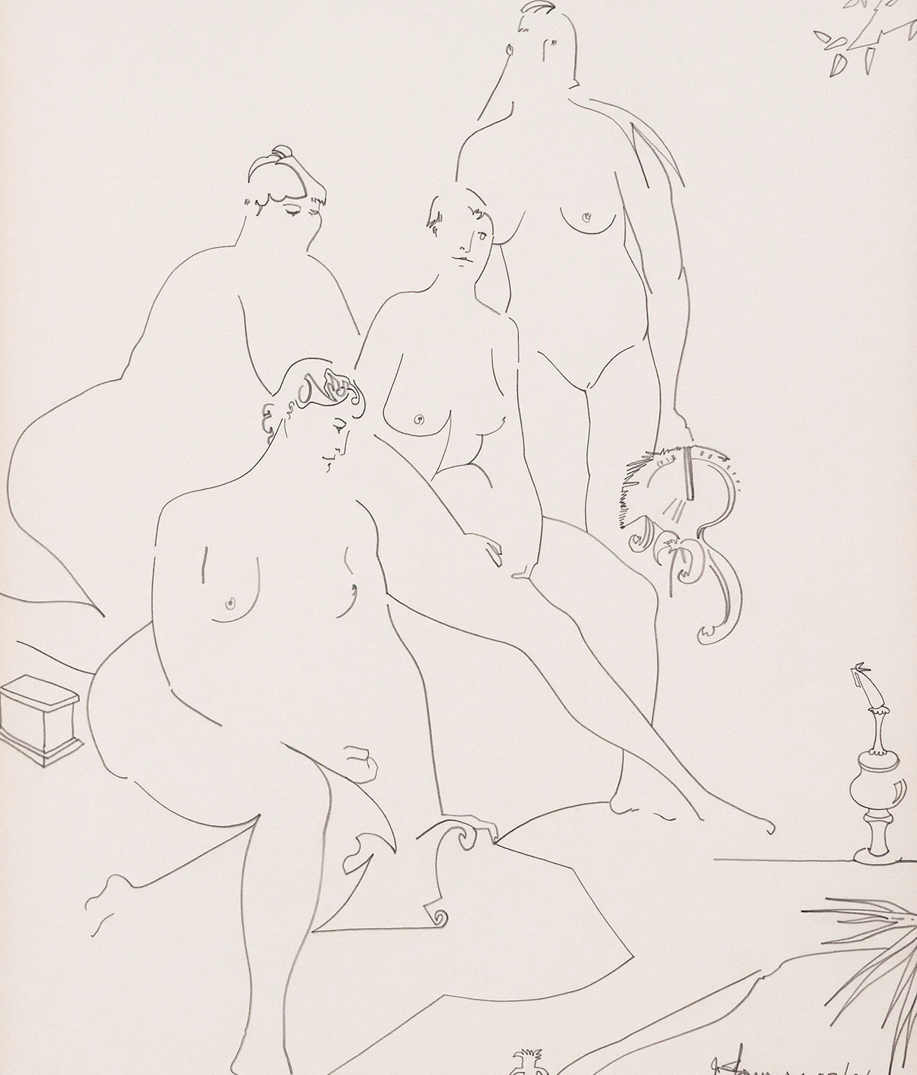 HAROLD TOWN "FOUR NUDES" DRAWING, 1984