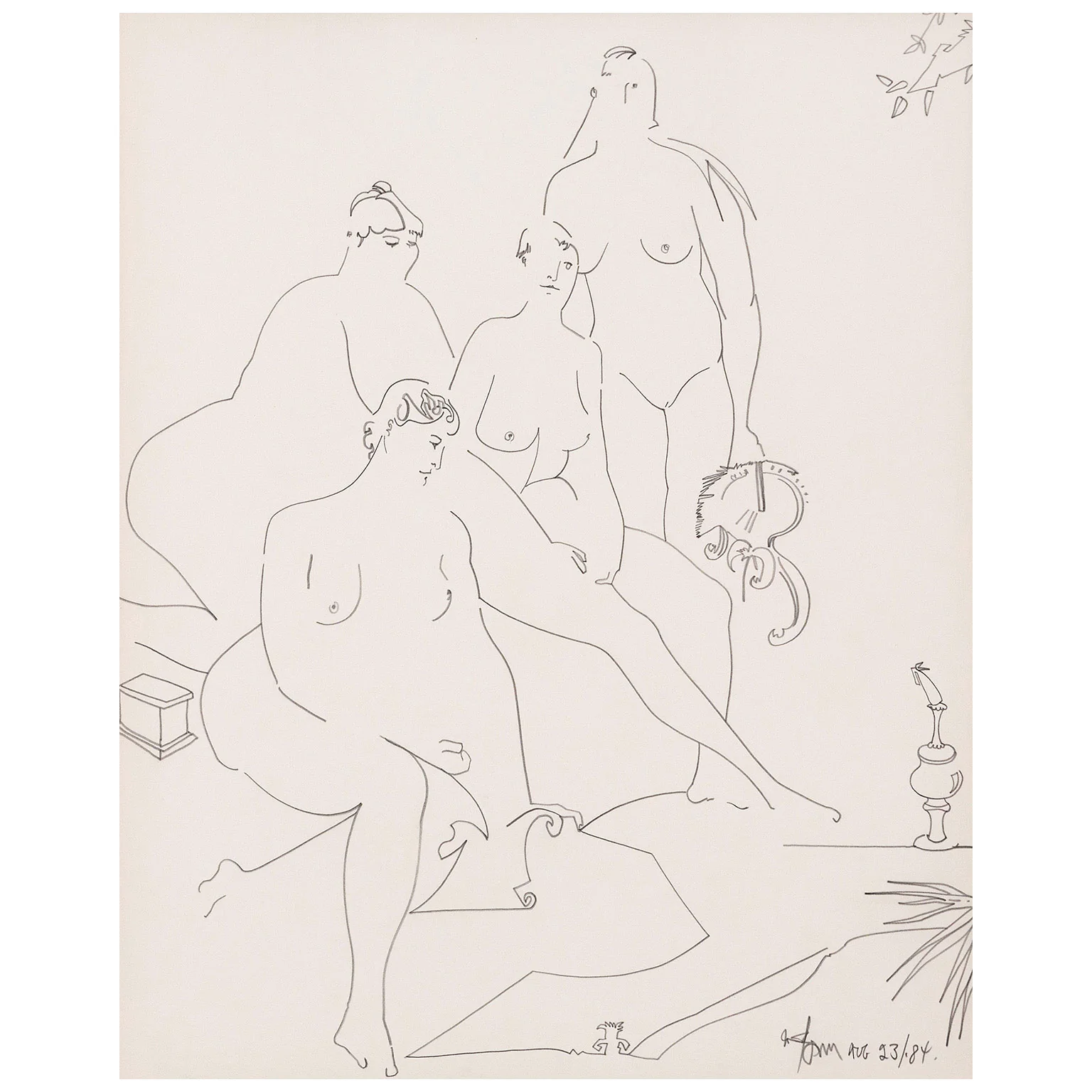 HAROLD TOWN "FOUR NUDES" DRAWING, 1984 - Image 3