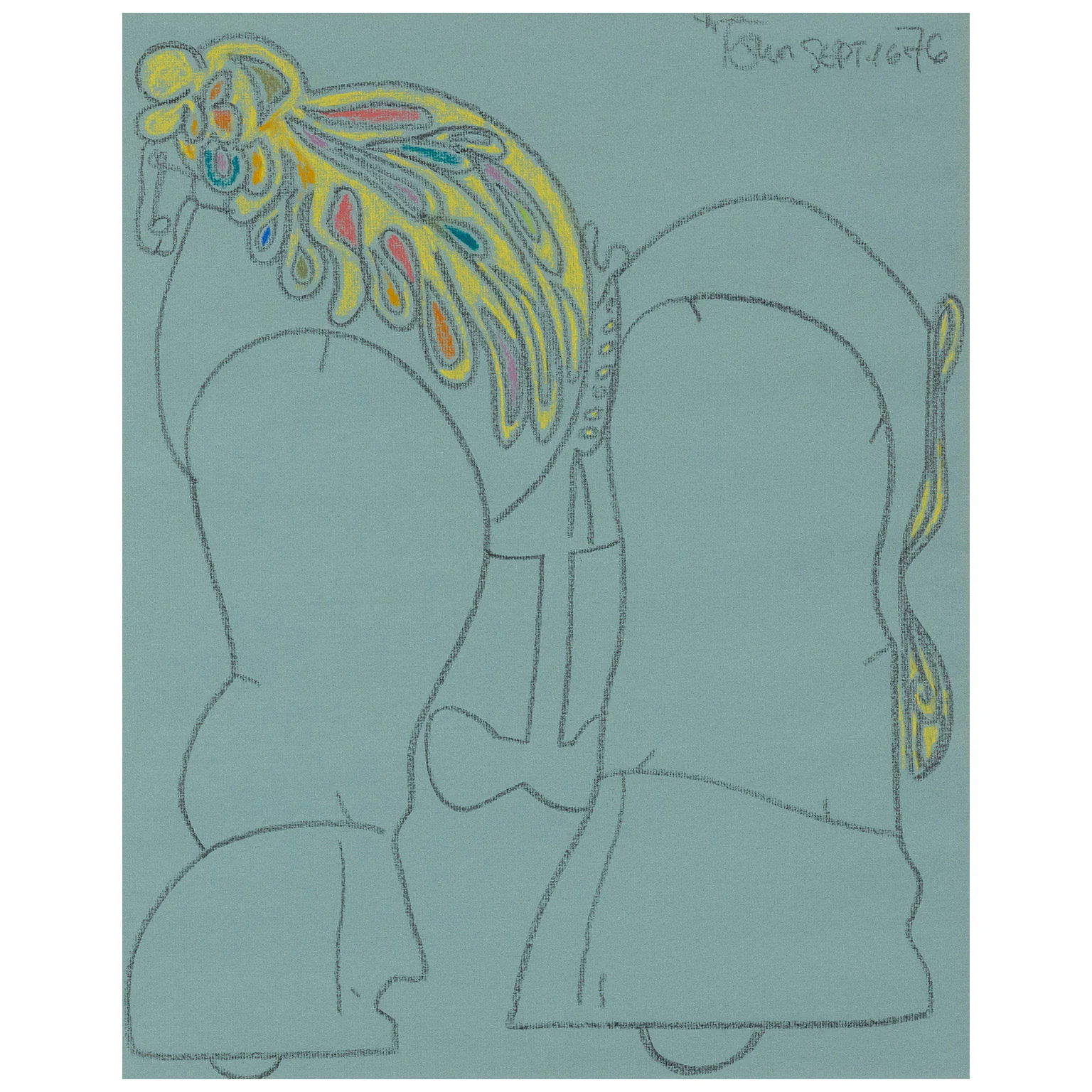 HAROLD TOWN "BLUE TOY HORSE" MIXED MEDIA ON PAPER, 1976 - Image 4