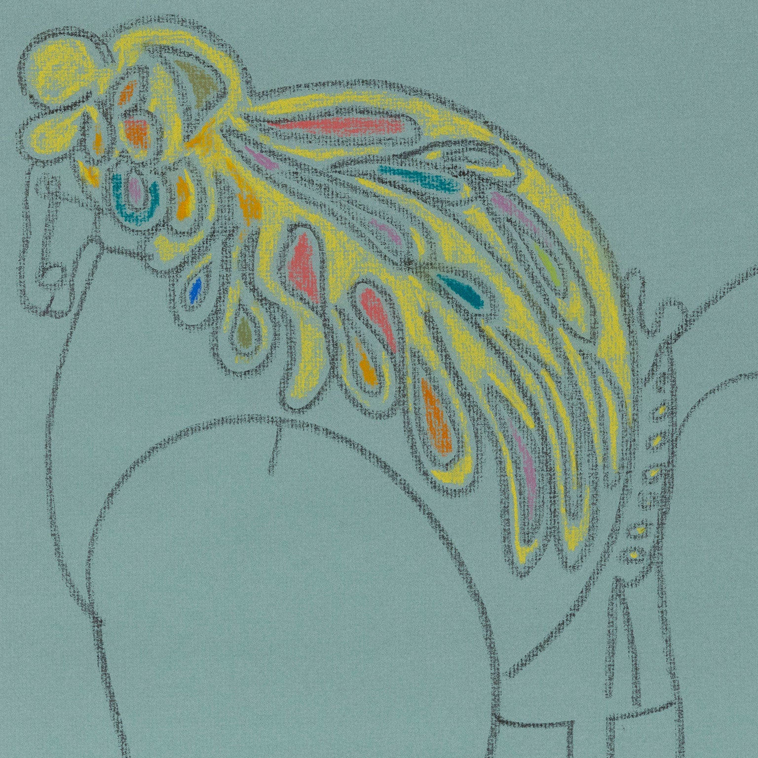 HAROLD TOWN "BLUE TOY HORSE" MIXED MEDIA ON PAPER, 1976 - Image 5