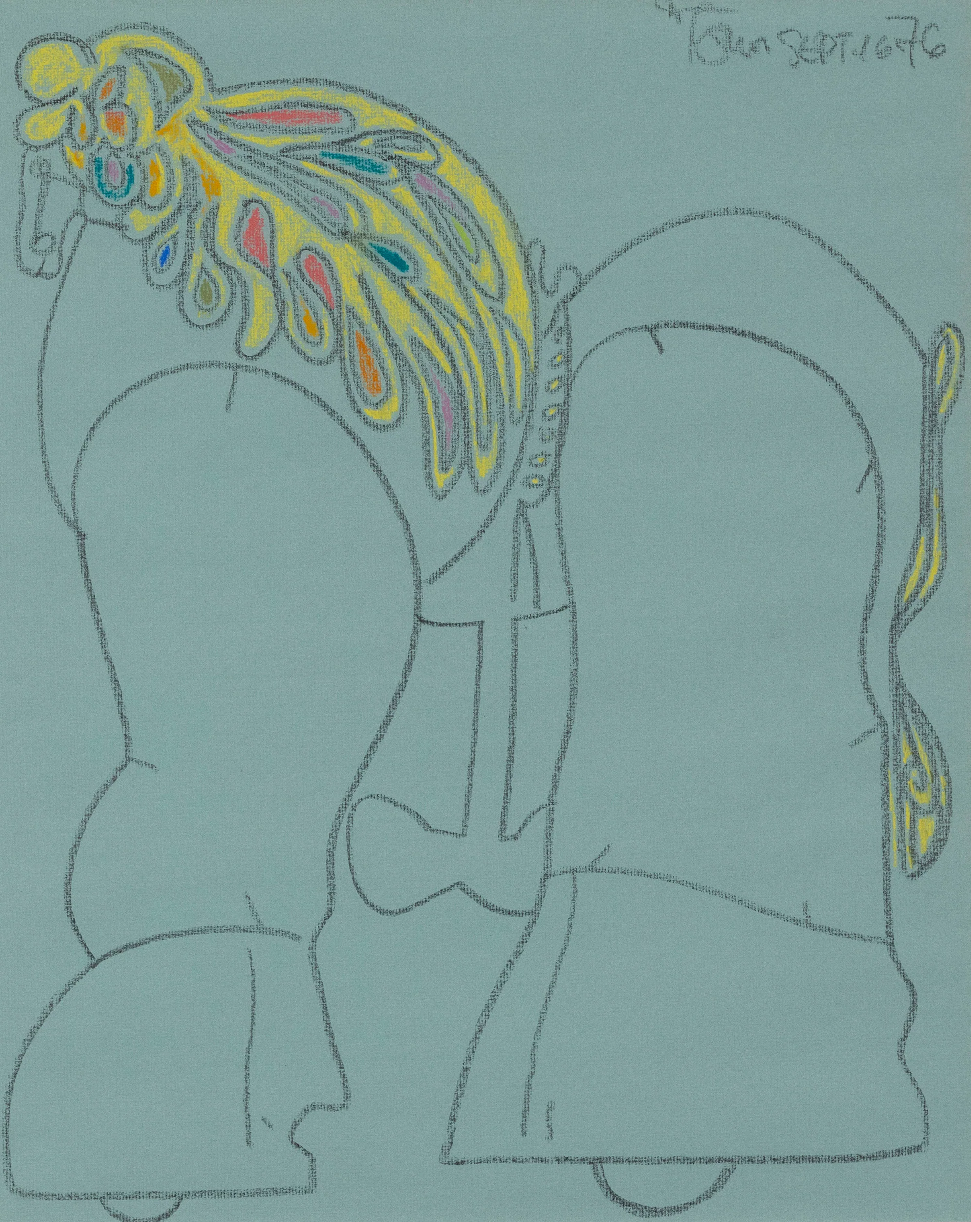 HAROLD TOWN "BLUE TOY HORSE" MIXED MEDIA ON PAPER, 1976 - Image 9
