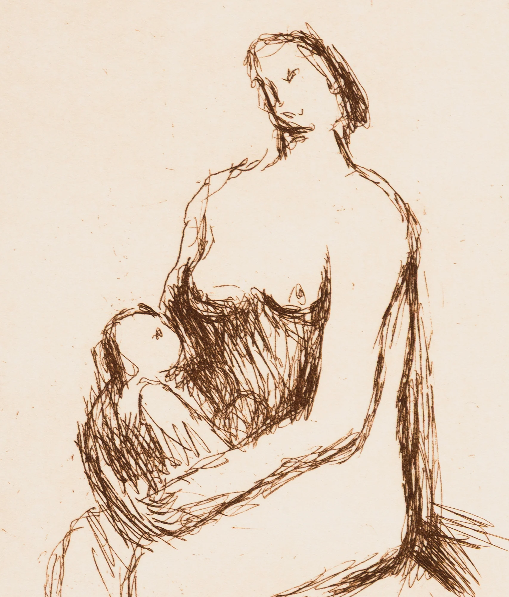 HENRY MOORE "MOTHER AND CHILD - PL 3" ETCHING, 1983