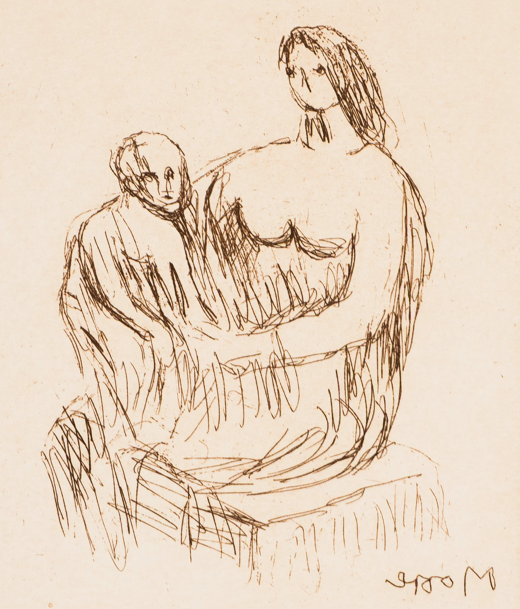 HENRY MOORE "MOTHER AND CHILD - PL 5" ETCHING, 1983