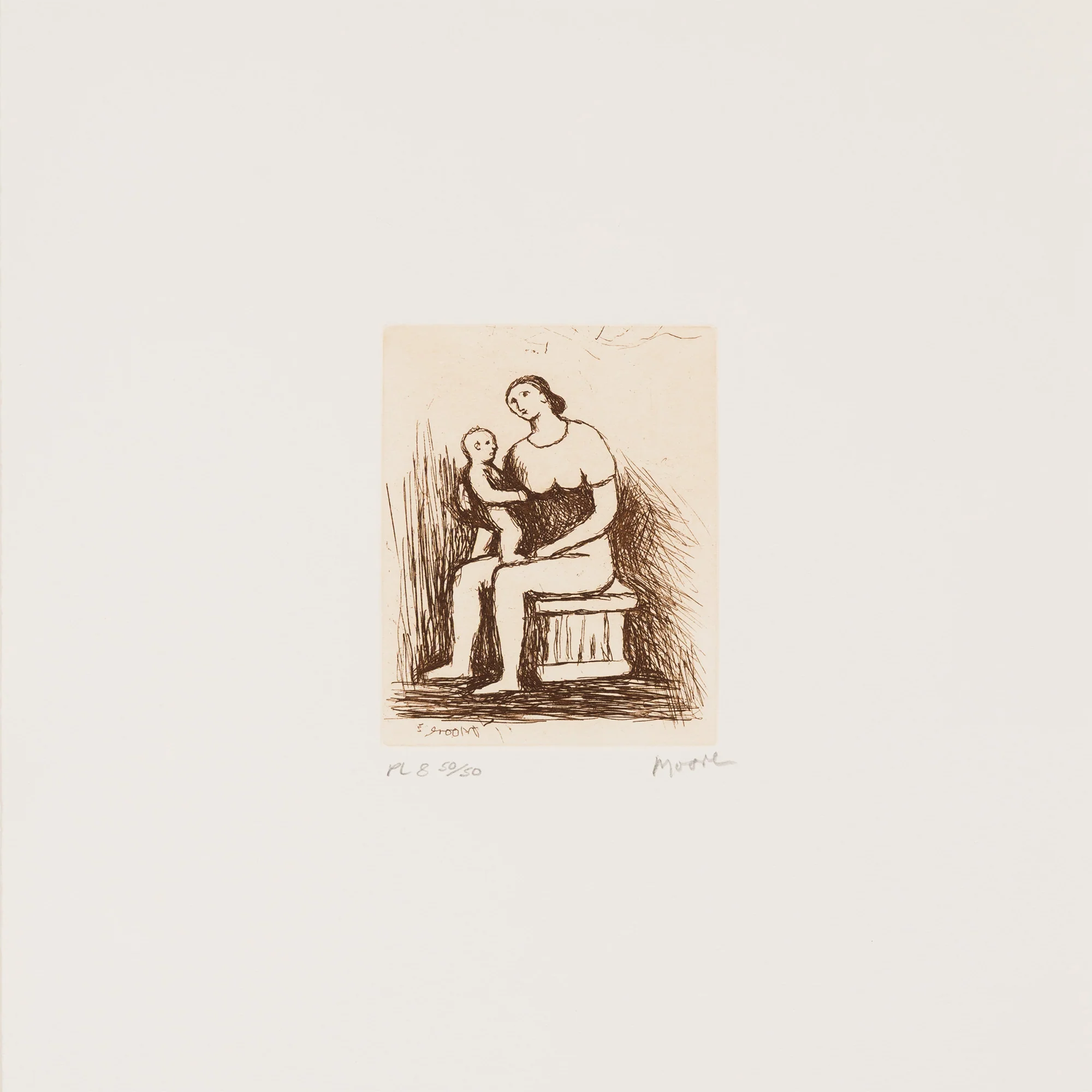 HENRY MOORE "MOTHER AND CHILD - PL 8" ETCHING, 1983 - Image 10