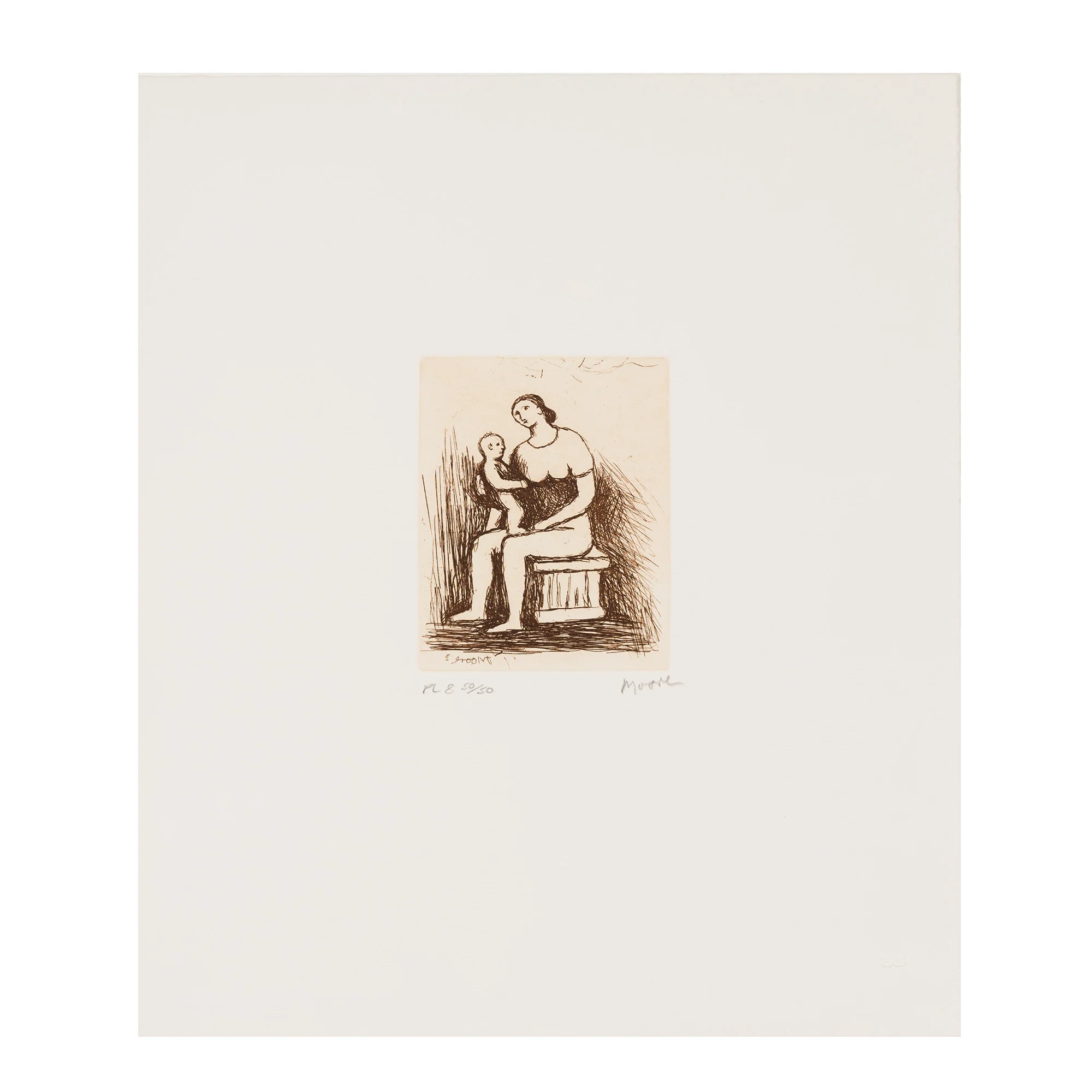 HENRY MOORE "MOTHER AND CHILD - PL 8" ETCHING, 1983 - Image 3