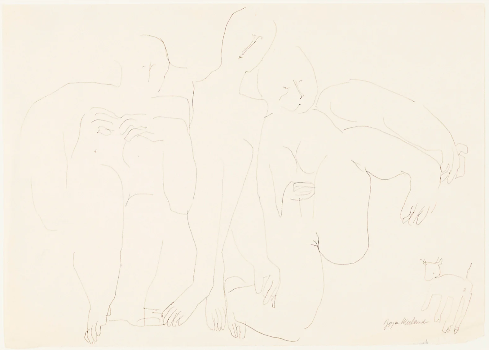 JOYCE WIELAND "TRIO WITH CAT" DRAWING, 1965 - Image 11