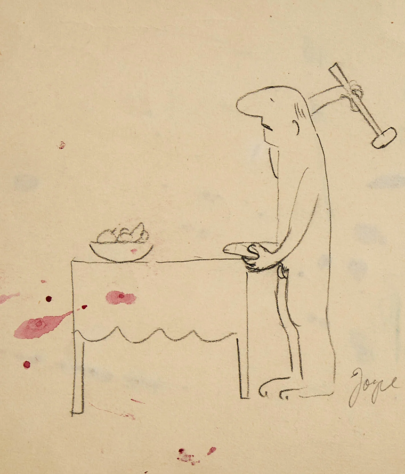 JOYCE WIELAND "SELF FLAGELLATION" PENCIL ON PAPER, c. 1985
