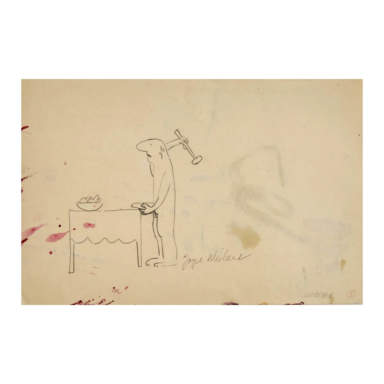JOYCE WIELAND "SELF FLAGELLATION" PENCIL ON PAPER, c. 1985 - Image 3