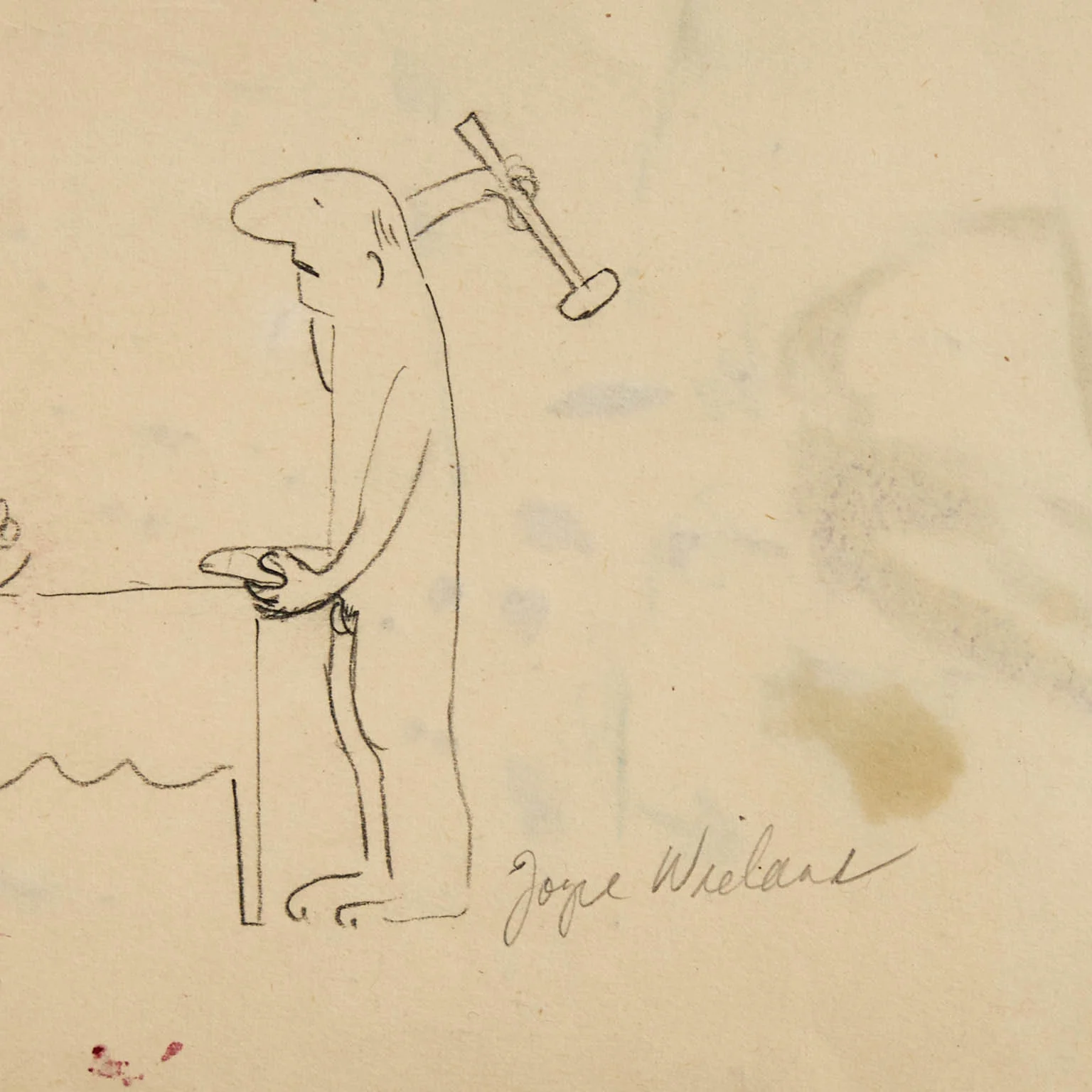 JOYCE WIELAND "SELF FLAGELLATION" PENCIL ON PAPER, c. 1985 - Image 7