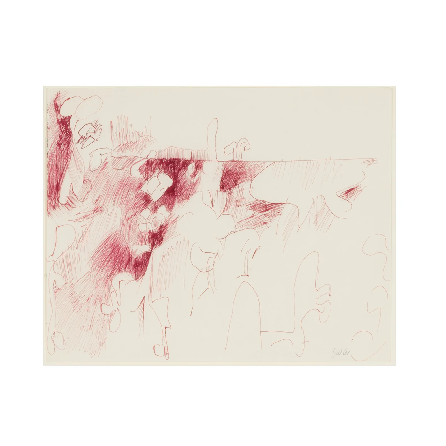 JOYCE WIELAND "UNTITLED (RED BULGE)" DRAWING, 1961 - Image 4