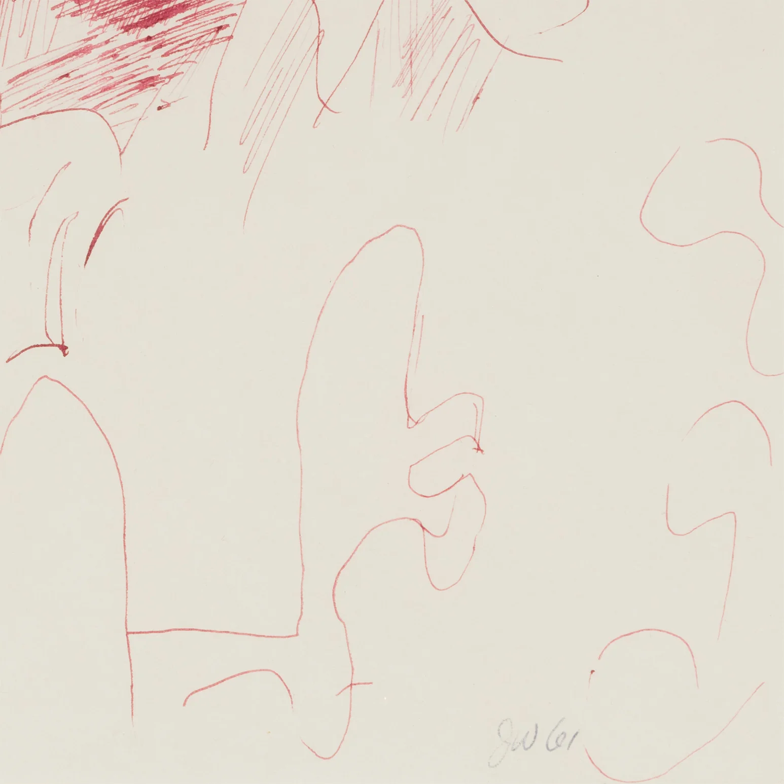 JOYCE WIELAND "UNTITLED (RED BULGE)" DRAWING, 1961 - Image 6