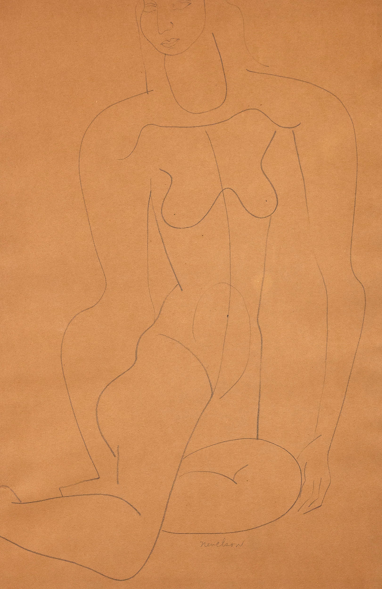 LOUISE NEVELSON "SEATED FEMALE NUDE" DRAWING, c. 1930 - Image 11
