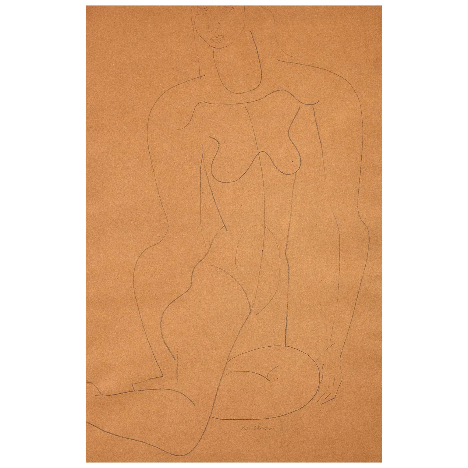 LOUISE NEVELSON "SEATED FEMALE NUDE" DRAWING, c. 1930 - Image 3