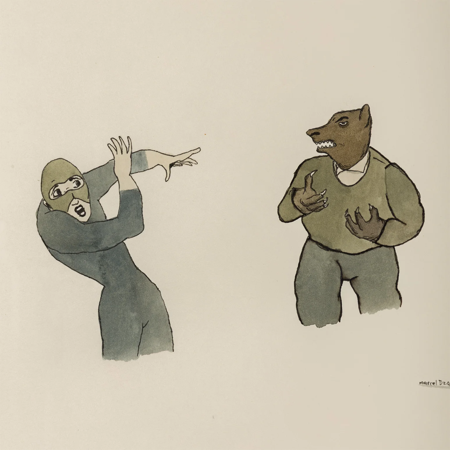 MARCEL DZAMA "SCARED WOLFMAN" WATERCOLOR, 1998 - Image 5