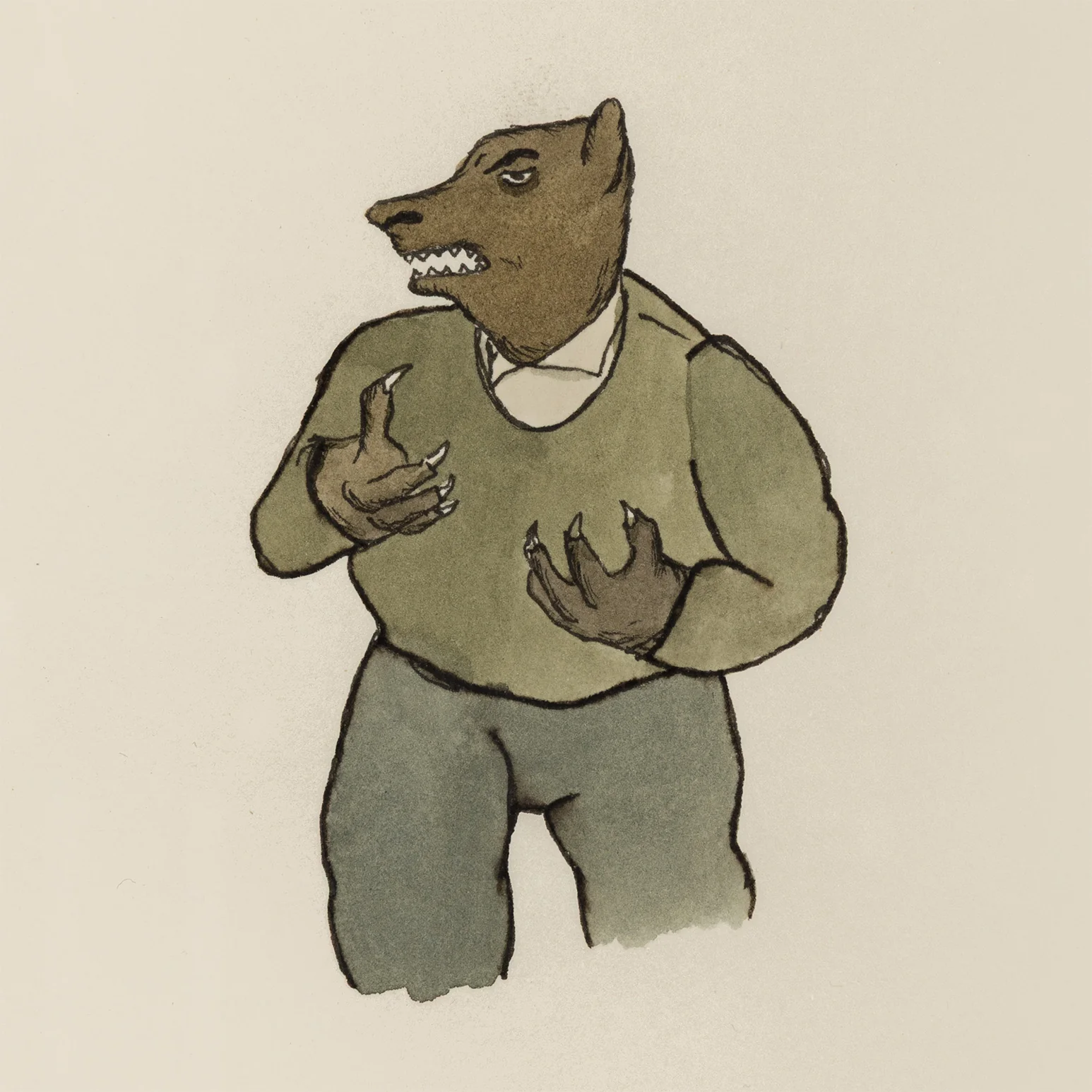 MARCEL DZAMA "SCARED WOLFMAN" WATERCOLOR, 1998 - Image 7