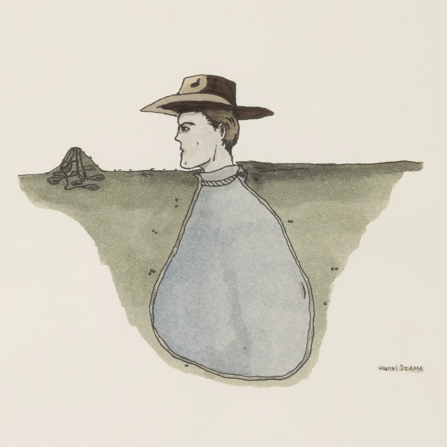 MARCEL DZAMA "SELF-POSSESSION" WATERCOLOR, 1998 - Image 4