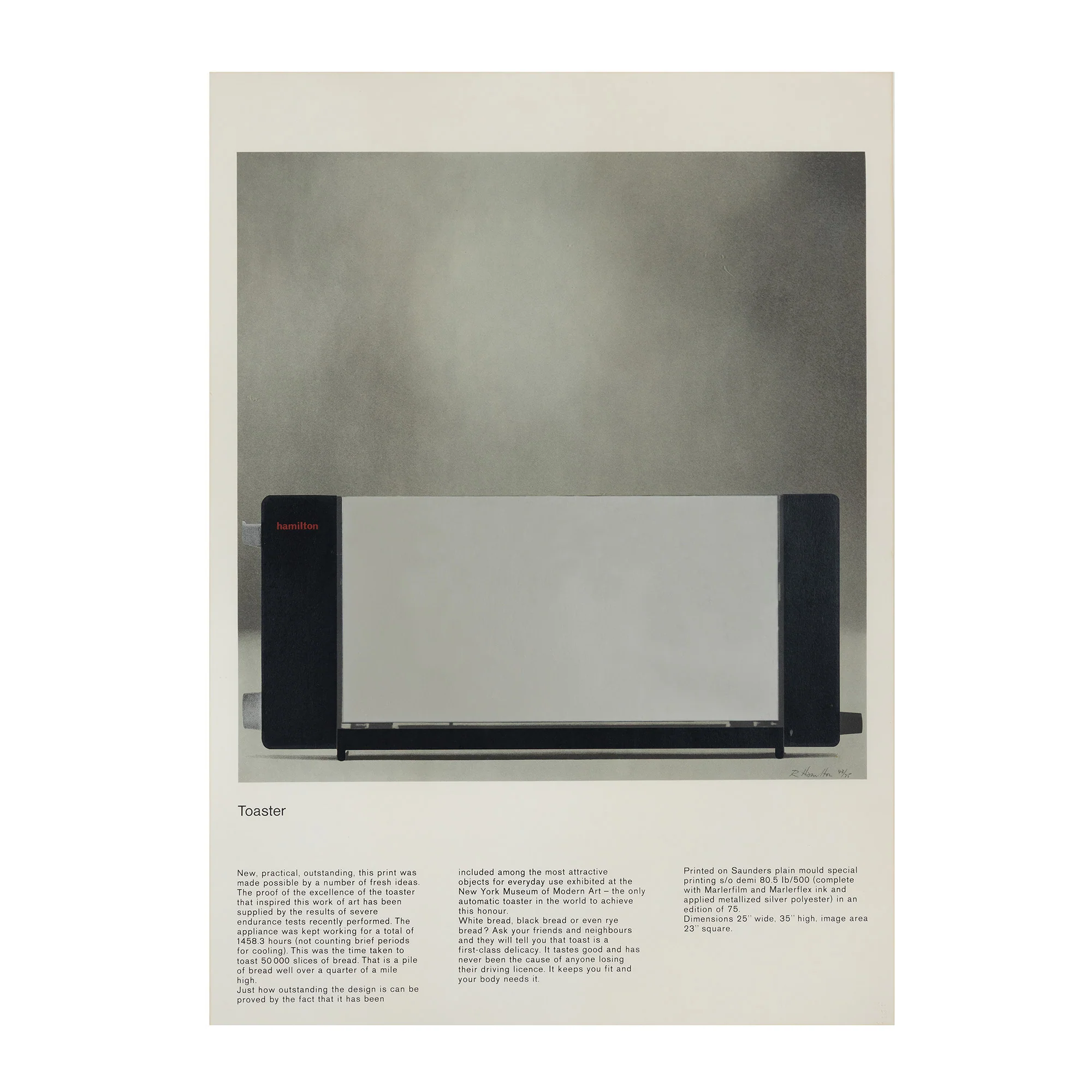 RICHARD HAMILTON "TOASTER" LITHOGRAPH, 1967 - Image 3